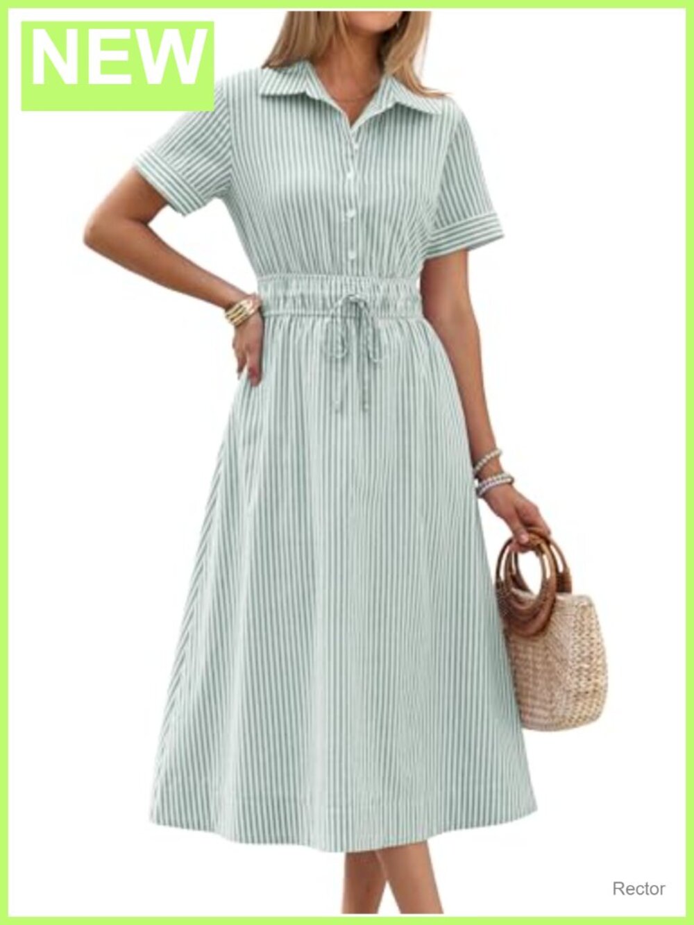 Women's Short Sleeve Midi Shirt Dress - Fit & Flare Casual Summer Dress